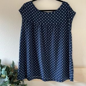 Blue and white polka dot sleeveless knit top XL GUC